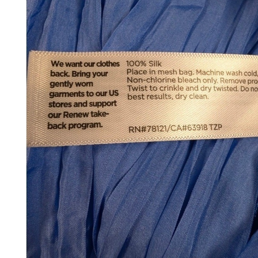 Eileen Fisher Blue 100% Crushed Silk Crinkle Maxi Skirt Small Boho A-line - Picture 4 of 11